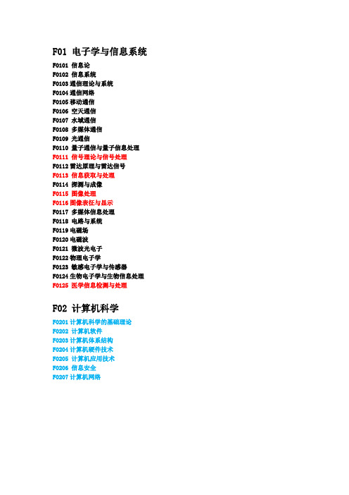 国家自然科学基金委信息学部的学科名称及代码