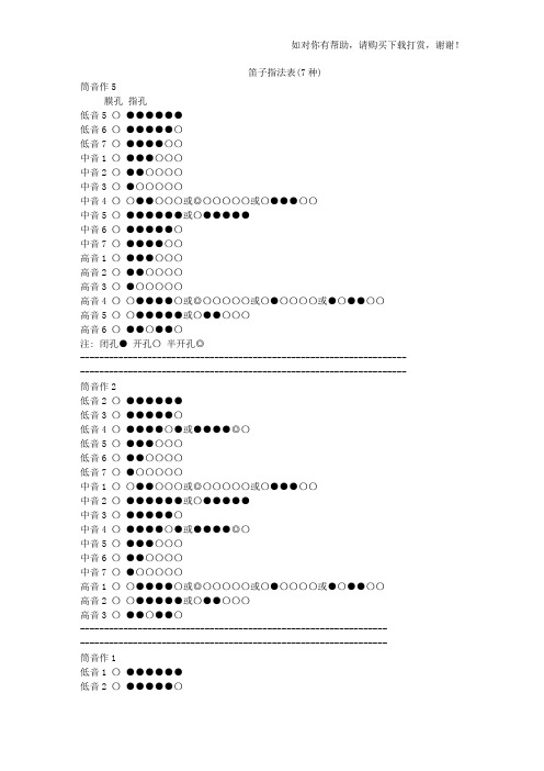 笛子最全指法表-7种