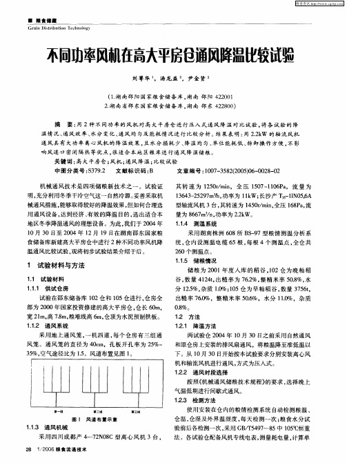 不同功率风机在高大平房仓通风降温比较试验