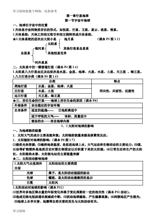 人教版高一地理必修一知识点总结(重点)