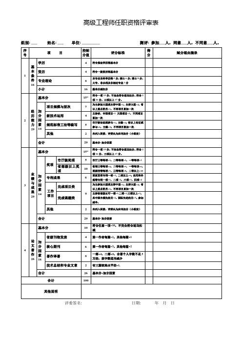 南京高级工程师评审表