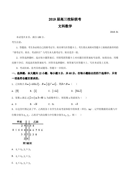 山东省日照市2019届高三1月校际联考数学(文)试题含解析