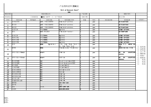 产品BOM清单模板