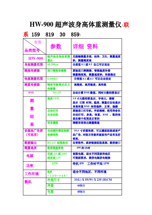 HW-900超声波身高体重测量仪 测量参数