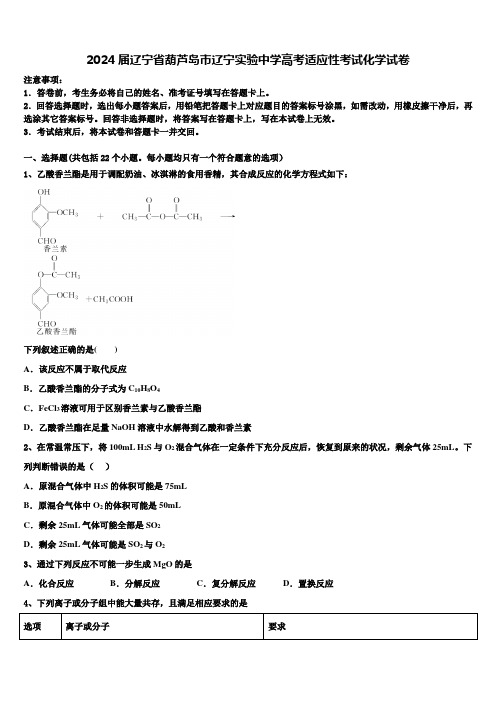 2024届辽宁省葫芦岛市辽宁实验中学高考适应性考试化学试卷含解析