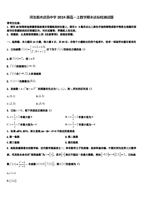 河北衡水武邑中学2024届高一上数学期末达标检测试题含解析