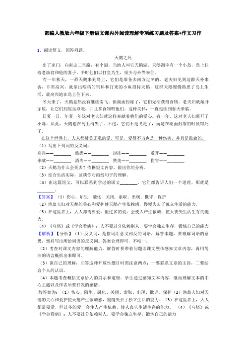 部编人教版六年级下册语文课内外阅读理解专项练习题及答案+作文习作