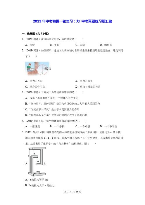 2023年中考物理一轮复习：力 中考真题练习题汇编(含答案解析)