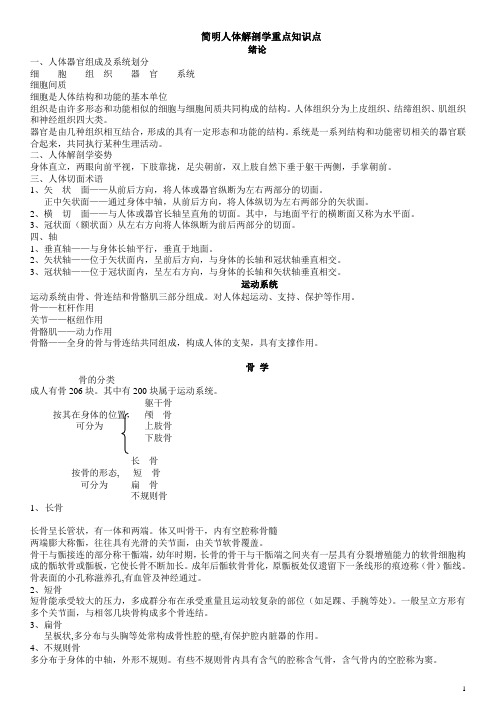 简明人体解剖学重点知识点