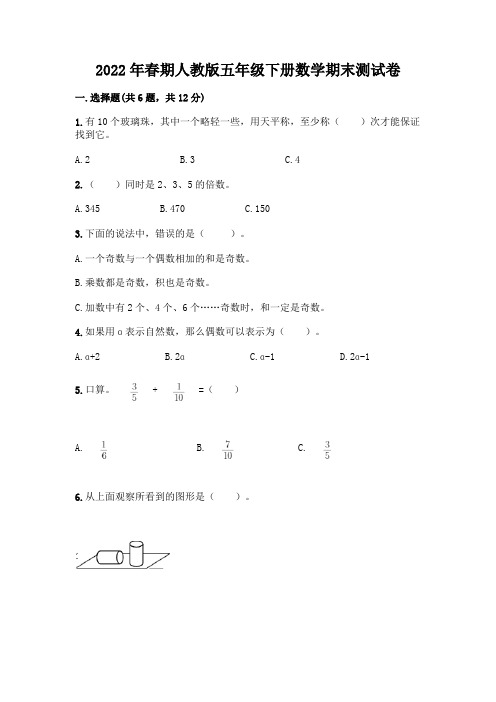 2022年春期人教版五年级下册数学期末测试卷附参考答案【突破训练】