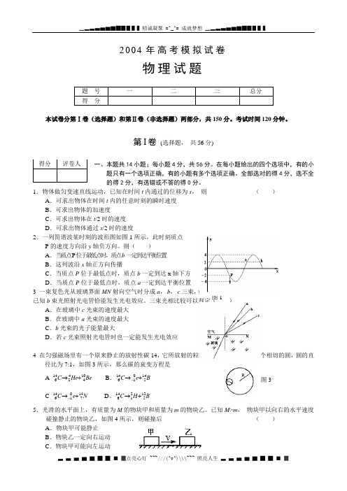2004高考模拟试卷物理试题及答案