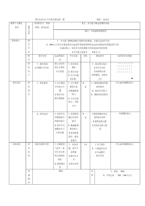 初一年级全套体育教案(共37课)下载后用WORD打开格式正常