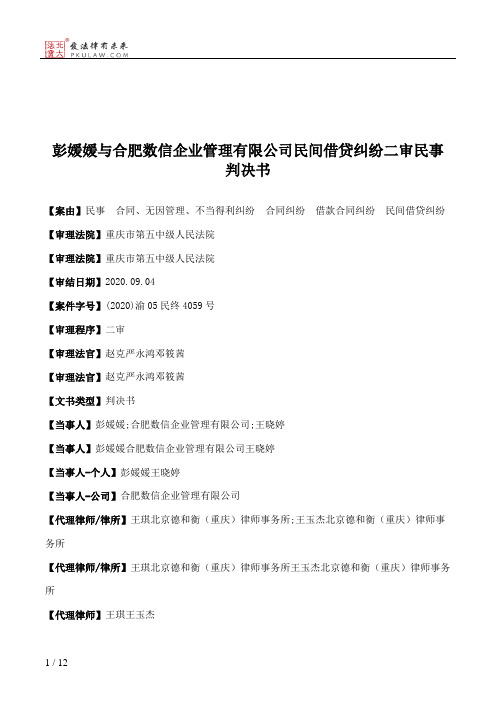 彭媛媛与合肥数信企业管理有限公司民间借贷纠纷二审民事判决书