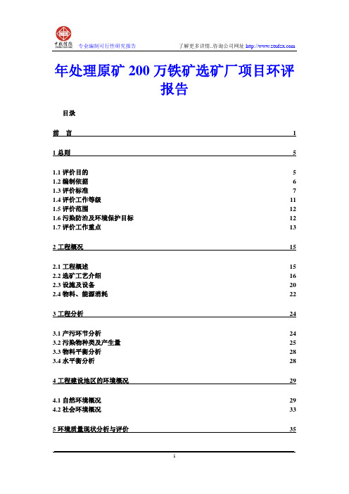 年处理原矿200万铁矿选矿厂项目环评报告