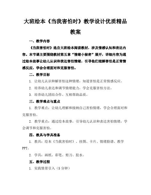 大班绘本《当我害怕时》教学设计优质精品教案