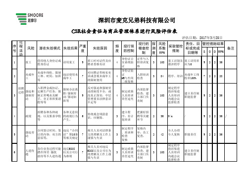 社会责任管理体系运行风险评估表