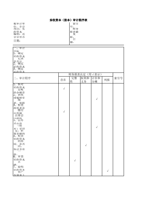 实收资本审计程序表