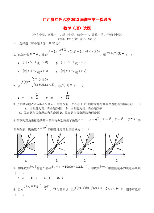 江西省红色六校2013届高三数学第一次联考 理 新人教A版