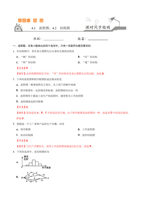 高中数学 选修1-2 同步练习 专题4.1 流程图、4.2 结构图(解析版)