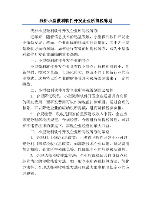 浅析小型微利软件开发企业所得税筹划