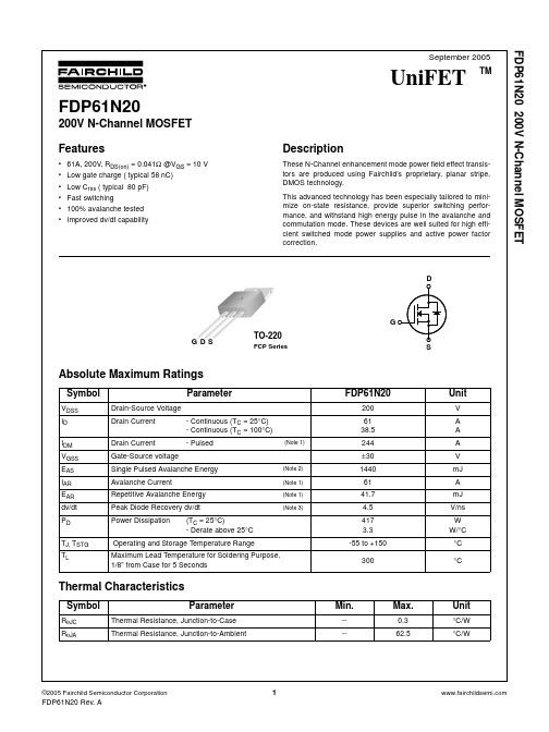 FDP61N20中文资料