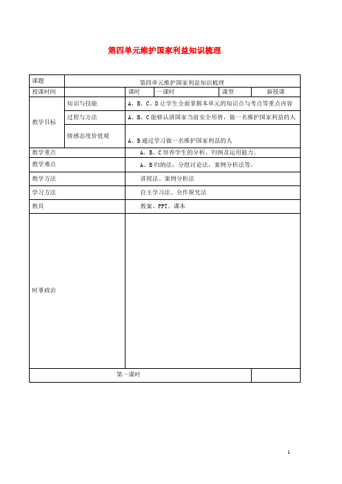 2019年中考道德与法治一轮复习八上第四单元维护国家利益教案新人教版