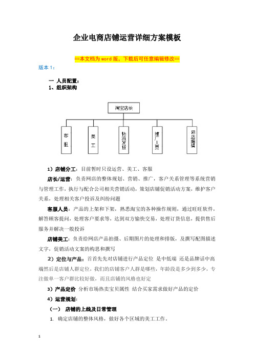 企业电商店铺运营详细方案模板