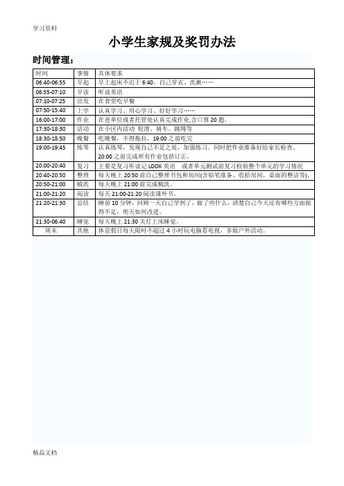 最新小学生家规及积分奖罚办法教程文件