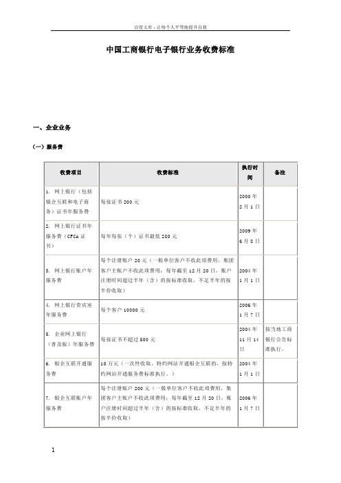 中国工商银行电子银行业务收费标准