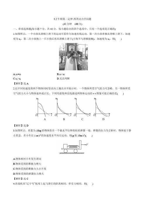 2021年人教版高三物理复习小专题练习 3.2牛顿第二定律 两类动力学问题