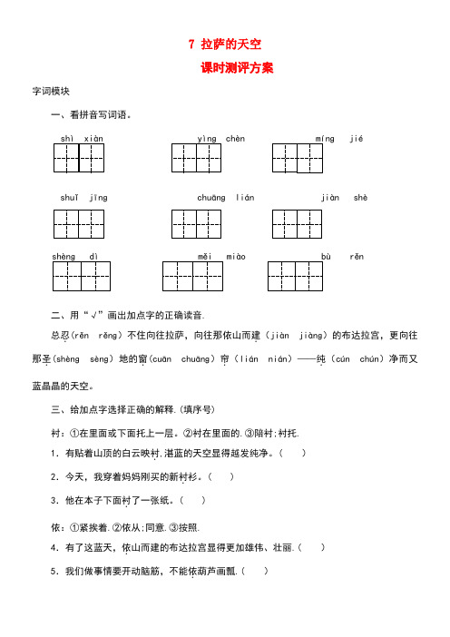 三年级语文上册课时测评7拉萨的天空苏教版(new)