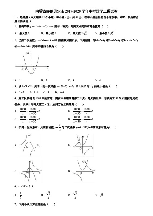 内蒙古呼伦贝尔市2019-2020学年中考数学二模试卷含解析