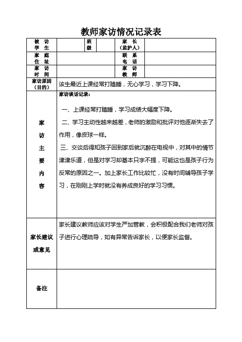 教师家访记录表