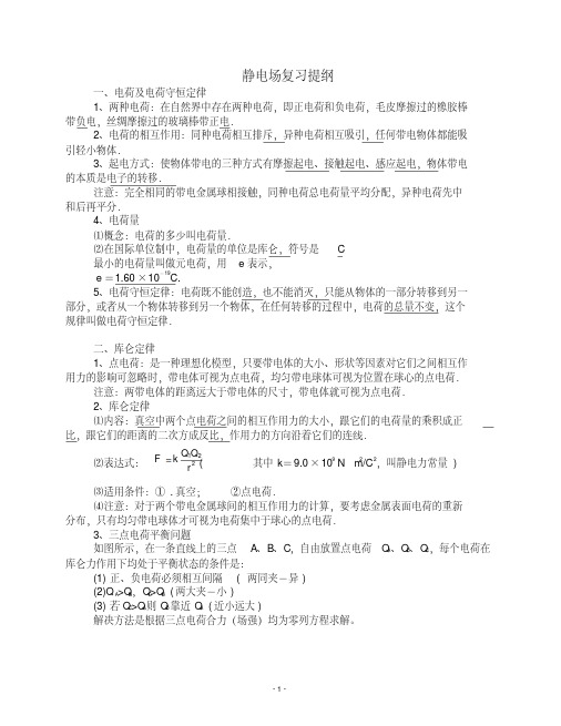 高中物理必修3-1静电场复知识点