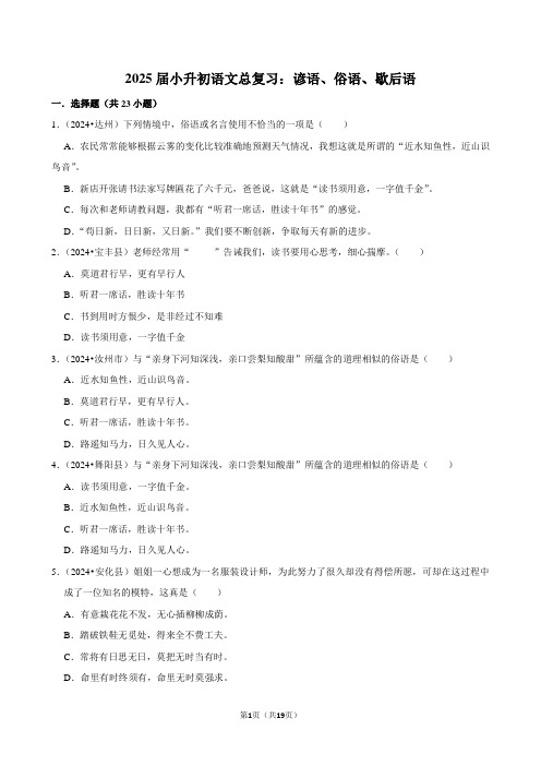 2025届小升初语文总复习:谚语、俗语、歇后语附答案解析