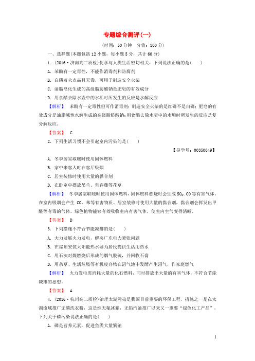 高中化学 专题综合测评1 苏教版选修1