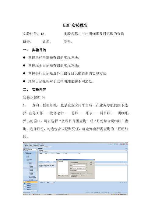 ERP实验十八三栏明细账及日记账的查询