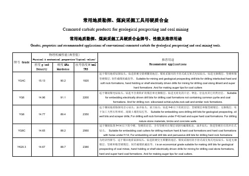 硬质合金牌号及用途对照表