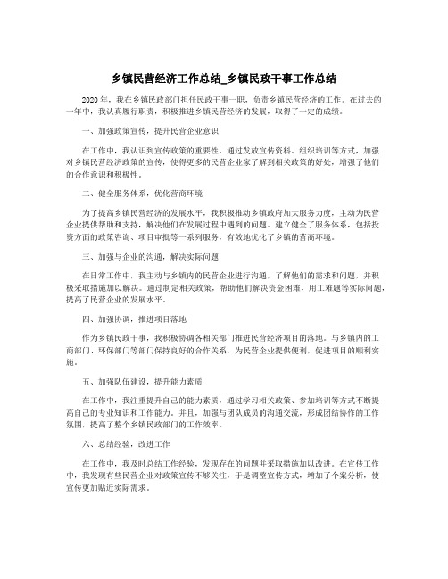 乡镇民营经济工作总结_乡镇民政干事工作总结