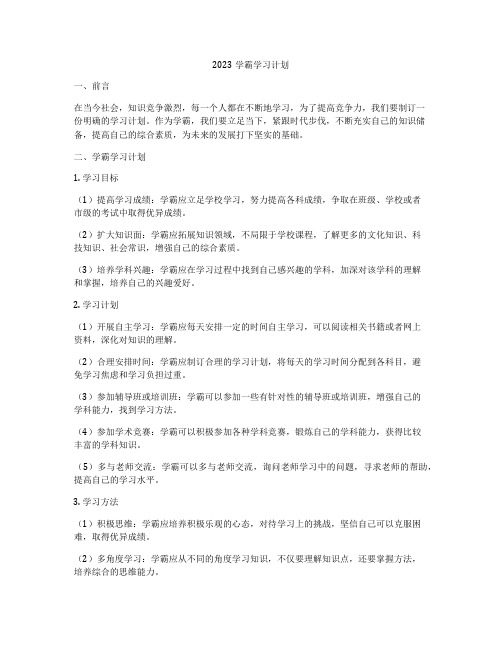 2023学霸学习计划