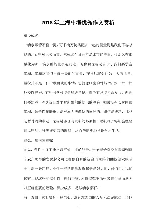 2018年上海中考优秀作文赏析
