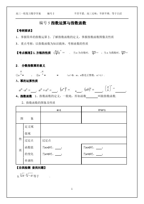 高三一轮复习  指数与指数函数新学案