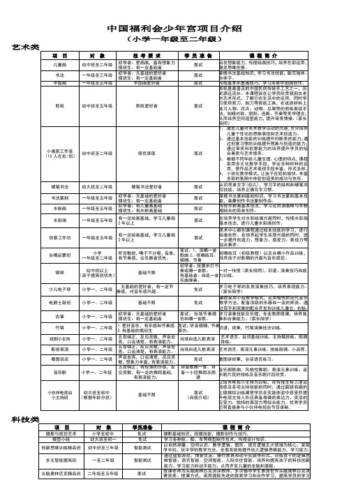 中国福利会少年宫项目介绍小学一年级至二年级艺术类项目对象