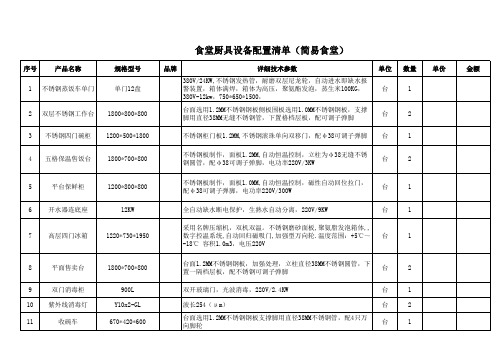 食堂厨具设备配置清单(简易食堂)