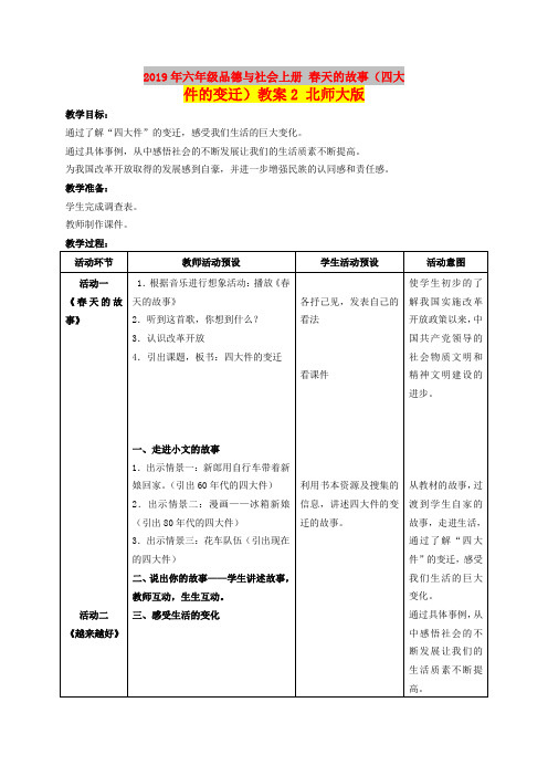 2019年六年级品德与社会上册 春天的故事(四大件的变迁)教案2 北师大版