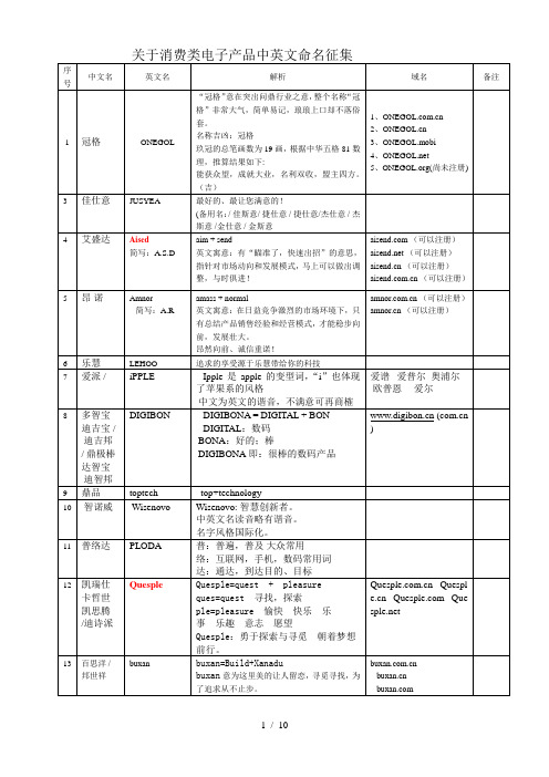 关于消费类电子产品中英文命名征集