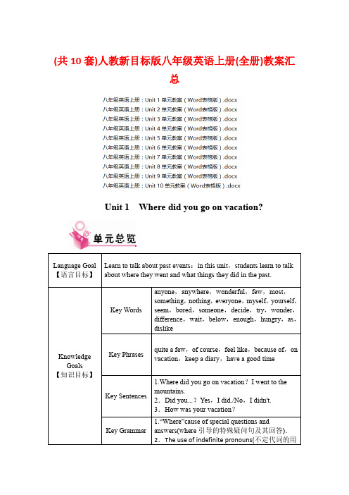 人教新目标版八年级英语上册(全册)教案汇总