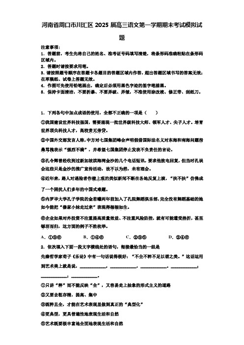 河南省周口市川汇区2025届高三语文第一学期期末考试模拟试题含解析