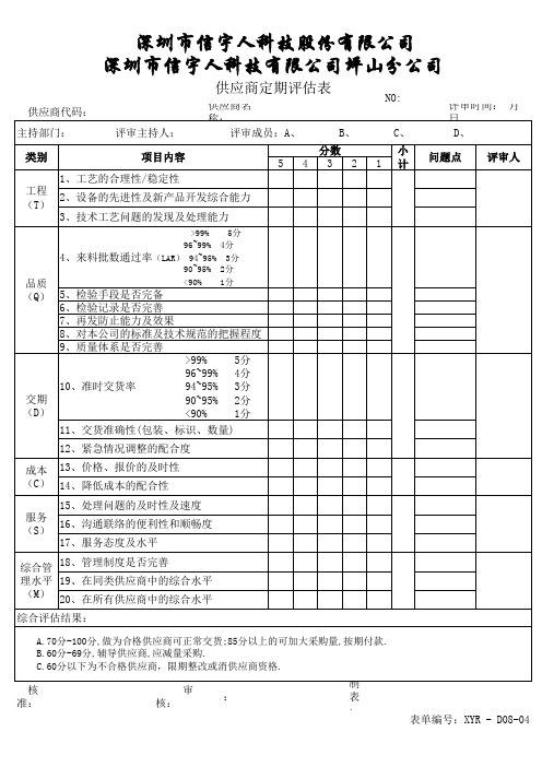 供应商定期评估表