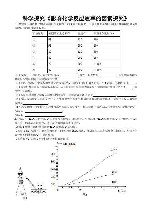 2020年中考人教版化学科学探究《影响化学反应速率的因素探究》专题练习